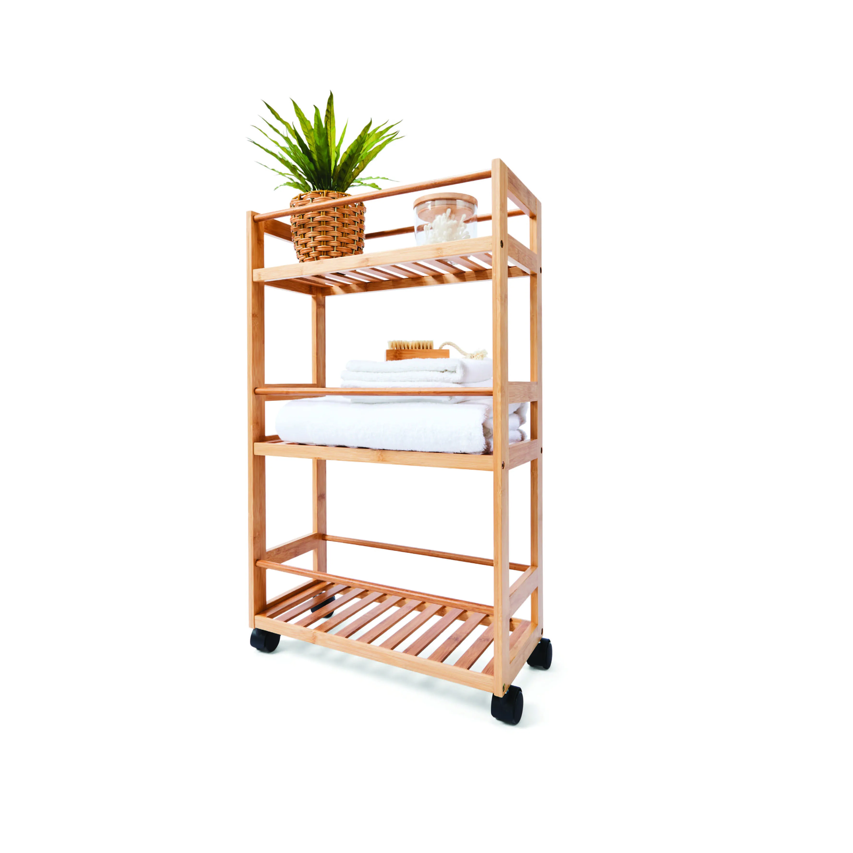 Bamboo multifunctional trolley for kitchen bathroom living room