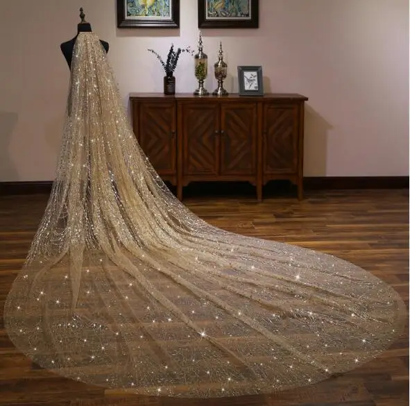 Champagne Brightly-colored bridal veil with trailing tails