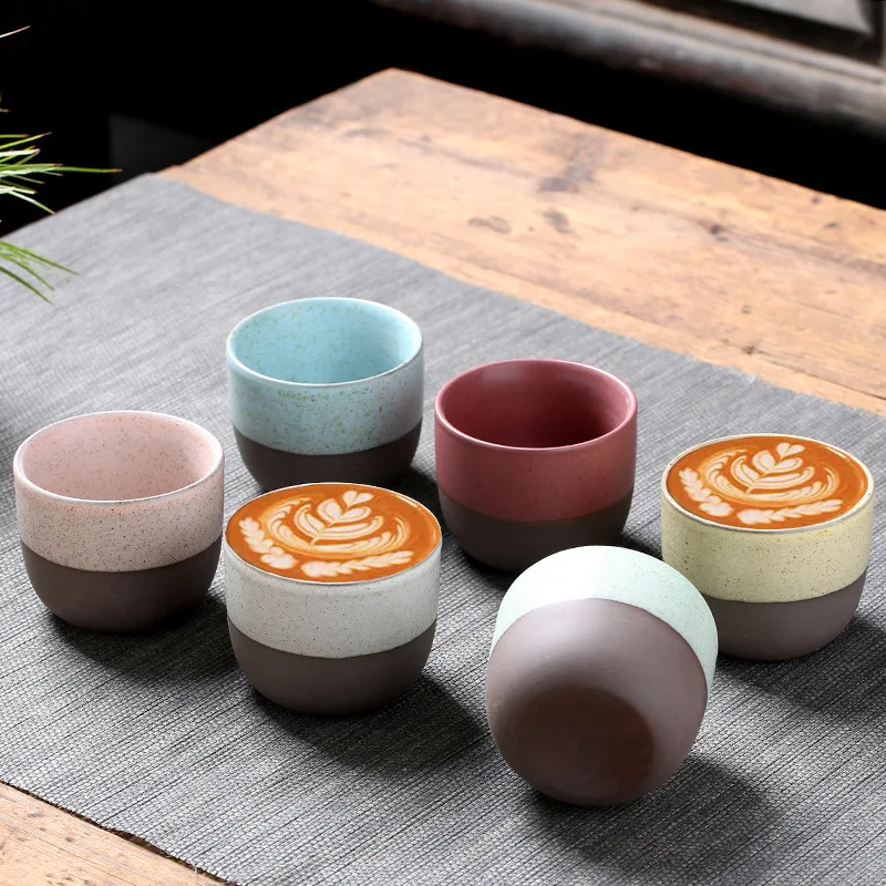 Color Contrast Clay Cup Speckle Customized Logo Tea Cup Ceramic Coffee Cup Matte Pottery Drinkware No Handle Porcelain For Gift