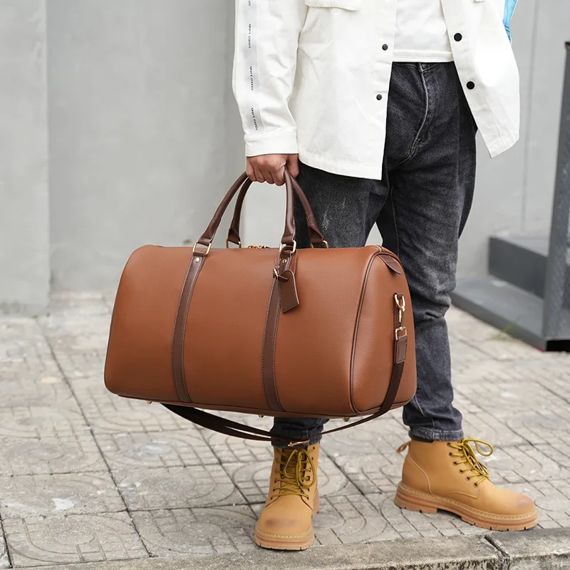 Custom Waterproof Leather Weekender Overnight Bag  Large Carry  Bag Travel Tote Duffel Bag for Men PU OEM Fashion Unisex Trip