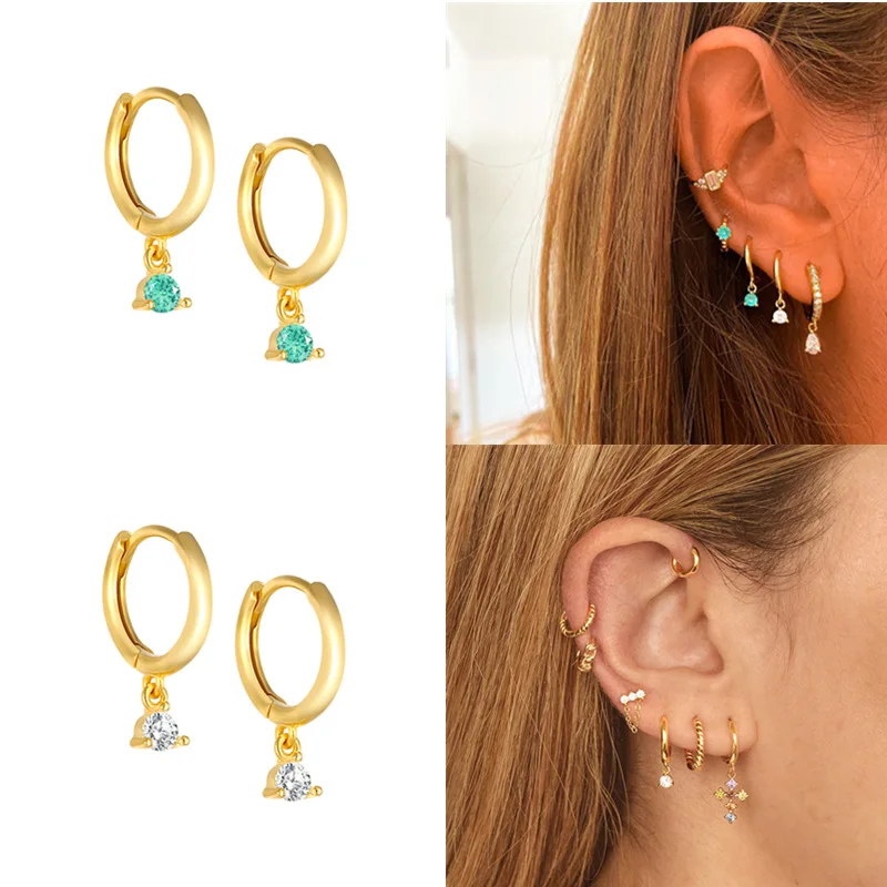 Chic Hypoallergenic Colorful Zircon Piercing Huggies Hoop Dangle Earrings Trendy Casual Jewelry Gift