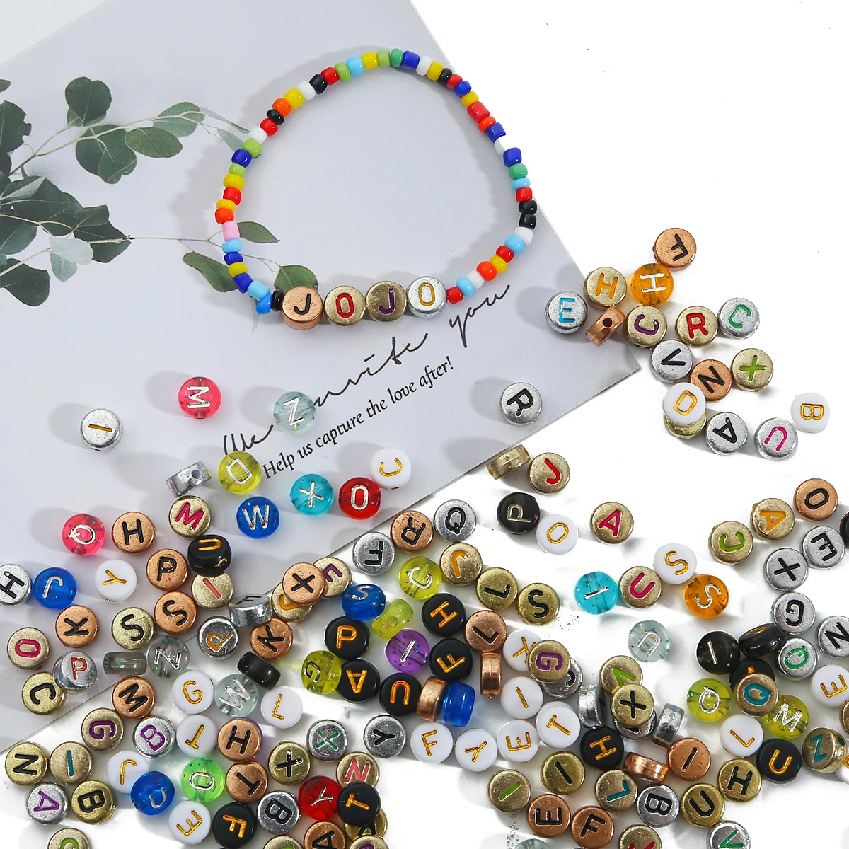 BSD403 Factory Acrylic Colorful Gold Letter Beads Spacer English Alphabet Beads for DIY Bracelets, Charms & Jewelry Making Fin