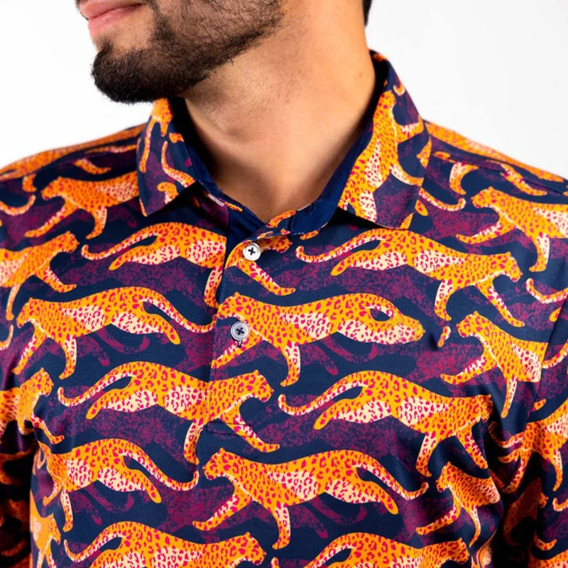 Wholesale golf clothes custom logo 88% polyester 12% spandex new design sublimation patterns men quick dry golf polo shirt