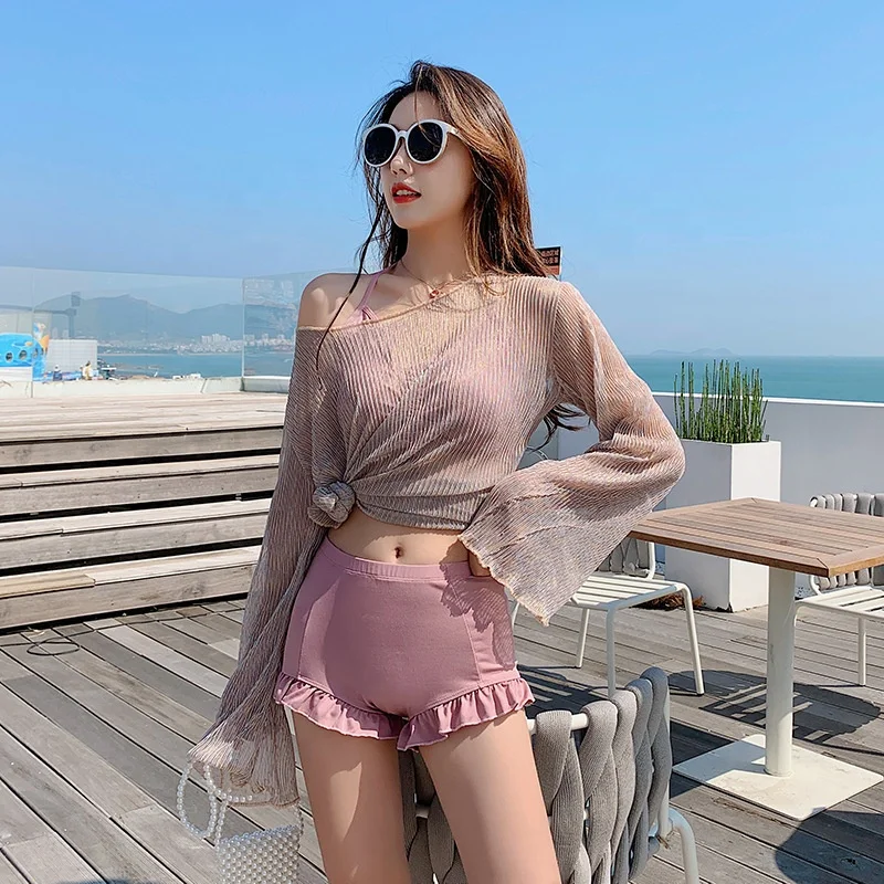 Breathable  sun protection clothes and sexy women bikini sets cute swim wear