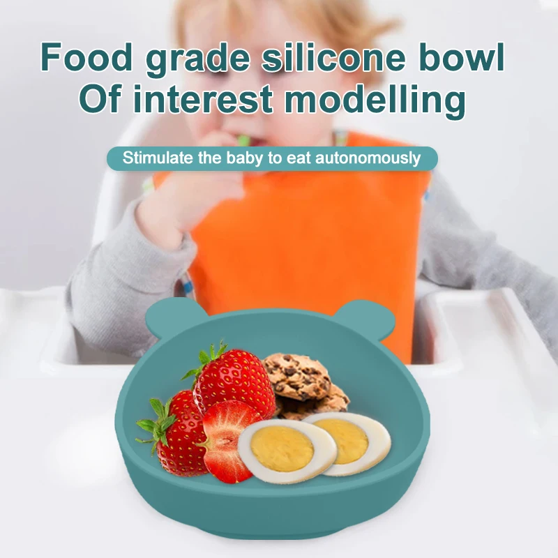 Pattern customization eco friendly solid color silicone bowl Food Grade Suction Silicone safety bear baby bowl
