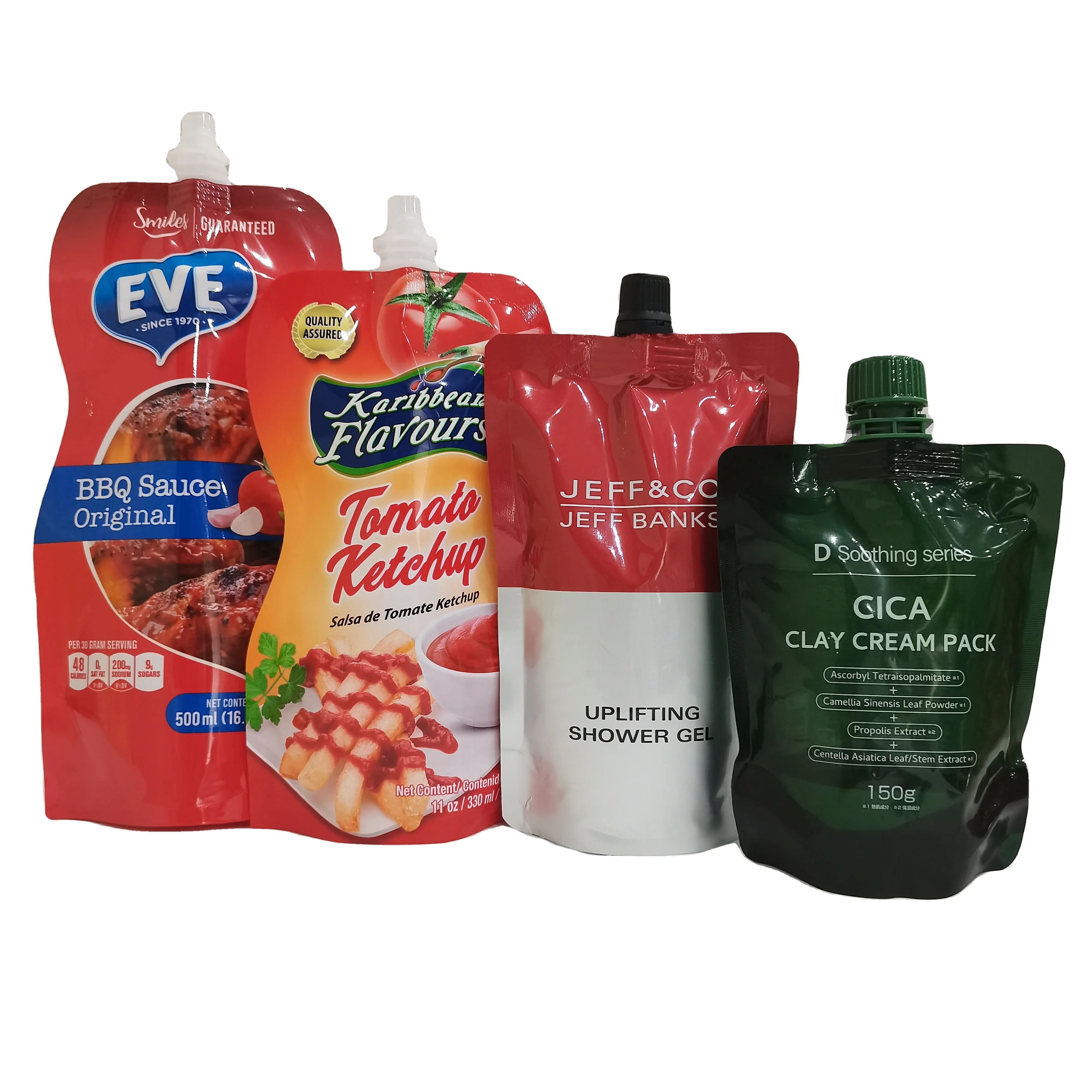 Three side sealing shaped pouch for cosmetics packaging custom foil spout pouch face creams/sunblock small sachet packet