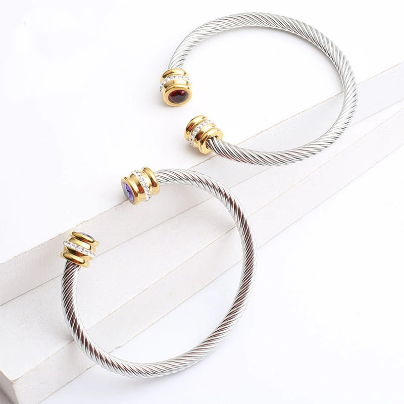 fashion jewelry stainless steel birthstone cuff bracelet crystal for