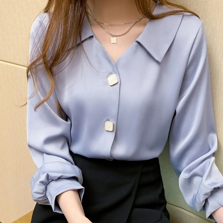 Dropshipping Vestidos De Fiesta Largos Elegantes Y Fashion Designer Long Sleeve Women Formal Tops And Blouse Satin Shirt
