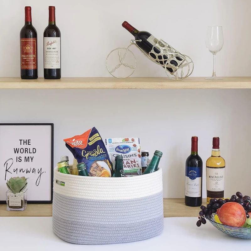 Woven Cotton Rope Storage Baskets for Toys Clothes Organizer Clothing Storage Made of Fabric Cloth High Quality Pack of 3 Morden