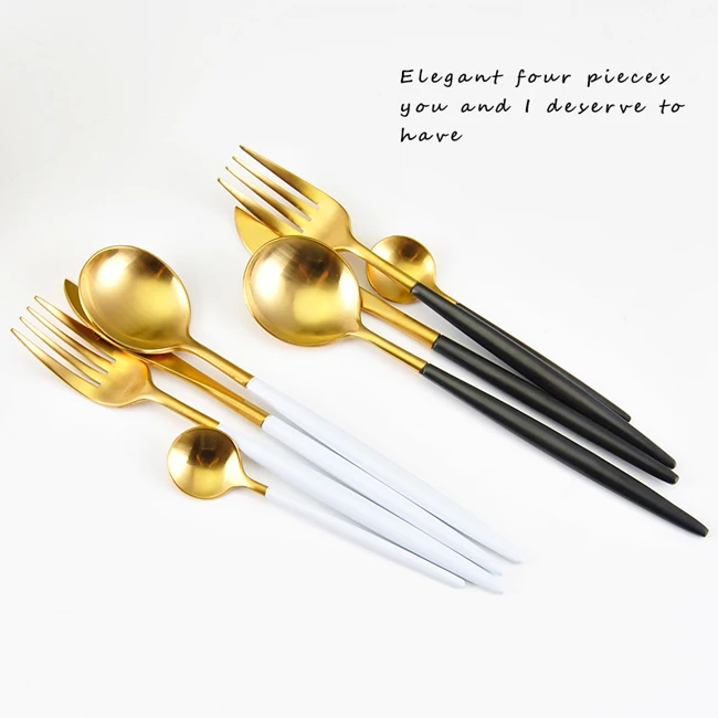 4pcs Cutlery Set Travel Portable Gold Cubiertos Acero Inox Stainless Steel Cubiertos Dorados Metal
