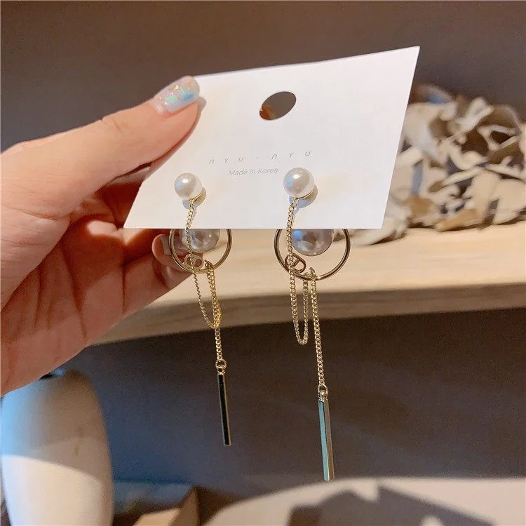 2021 Korean version of 925 needle long dangle pendant pearl gold hoop earrings