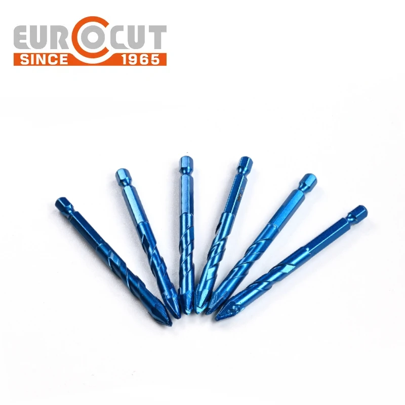 EUROCUT Blue Masonry Drill Bits Alloy Tungsten Carbide Concrete Sprial Flute Twist Drill Bit Set for Tile Brick Glass Ceramic