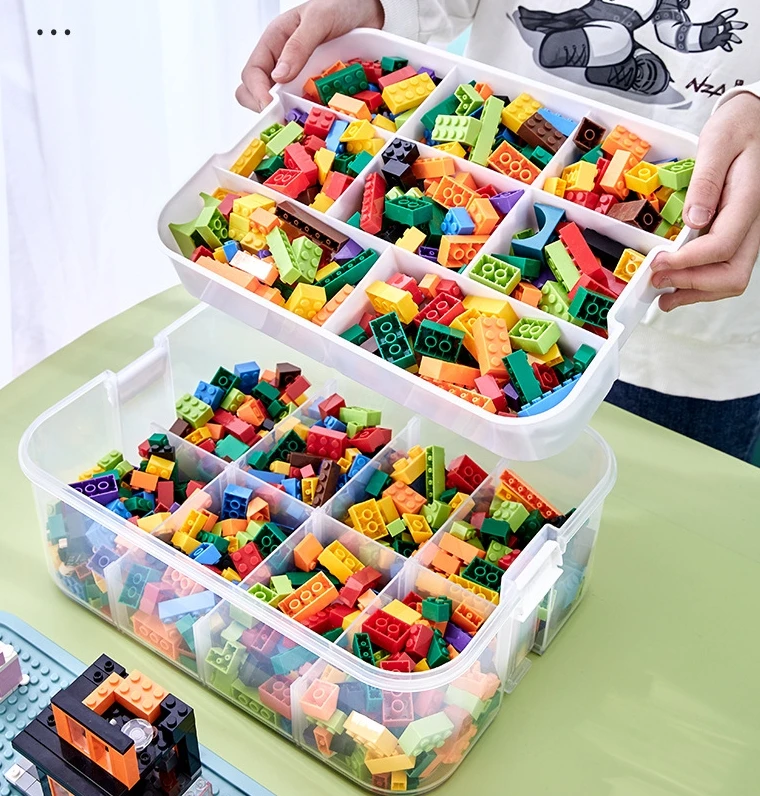 2023 new designs Kids Large Plastic Storage Box Home Organizer Container Bin with Building Brick Lego Blocks Base