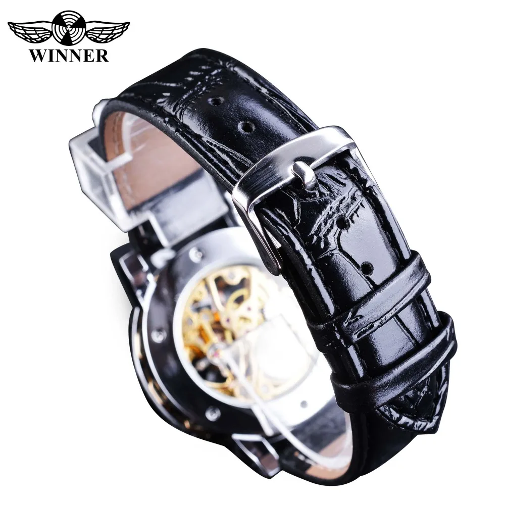Winner Black Golden Retro Luminous Hands Fashion Diamond Display Mens Mechanical Skeleton Wrist Watches Top Brand Luxury