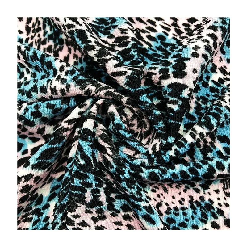 Colorful leopard design knitted fabric 220gsm 95%polyester 5%spandex printed ITY jersey fabric for sports garment