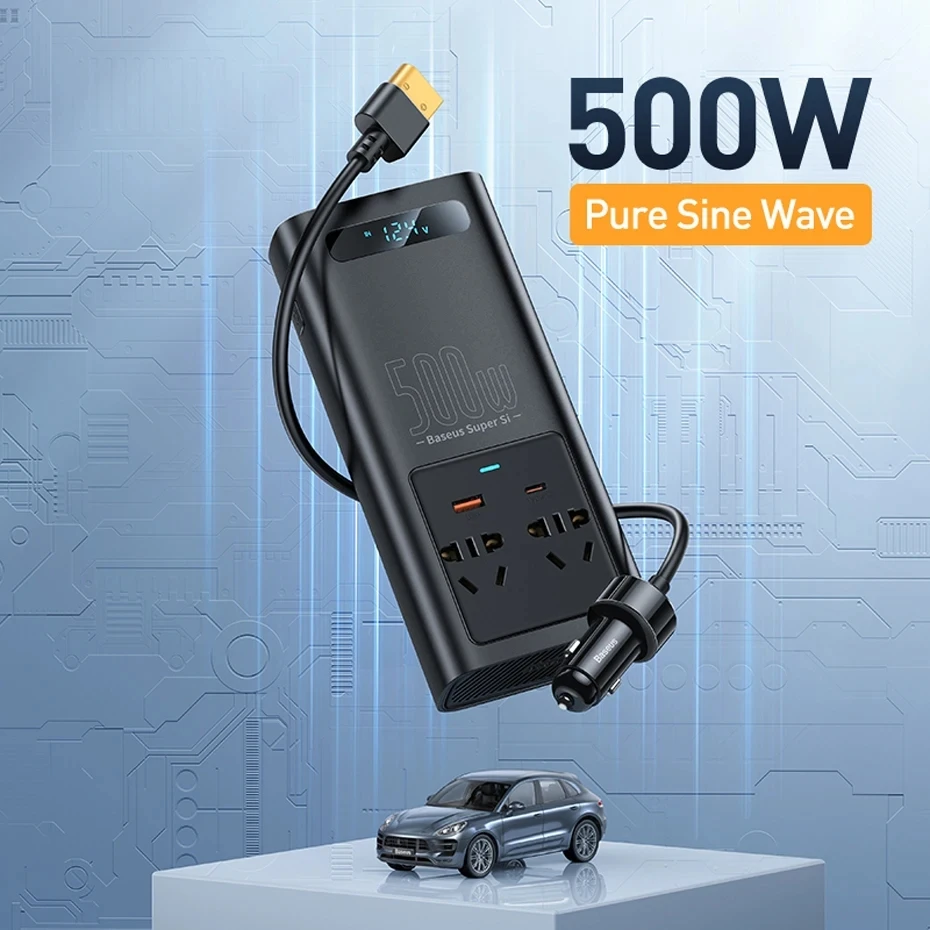300W Car Inverter DC 12V to AC 220V Digital Display Auto Power Inversor USB Type C Fast Charger For Car Power Adapter