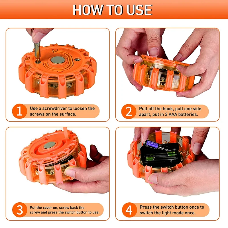 Multi-functional Wholesale 2*AAA dry battery 9 led modes road traffic flares flashing warning light with