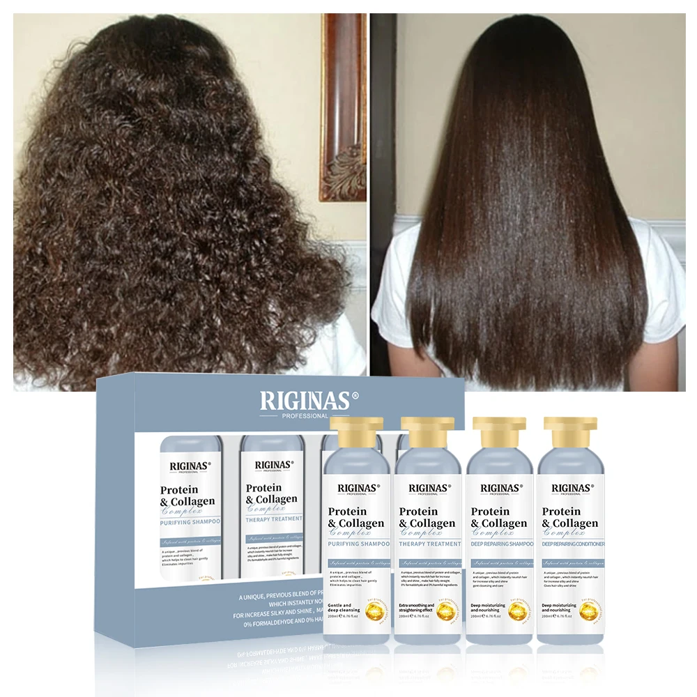 Riginas Private Label New Protein & Collagen Complex Hair Treatment Kit Formaldehyde Free Shampoo And Conditioner