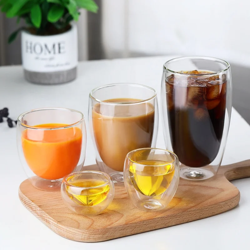 High Quality high Borosilicate Clear Drinking tea double wall glass mug coffee cups