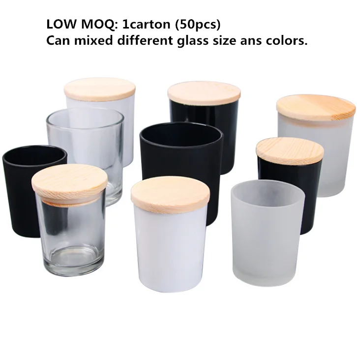 Wholesale 130ml Multiple Colors Home Decorative Cylindrical Frosted Glass Candle Jars with Woodenl