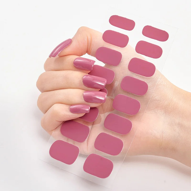 Sparkling pink series solid color nail sticker set full stick fashionable and minimalist back adhesive nail stickers