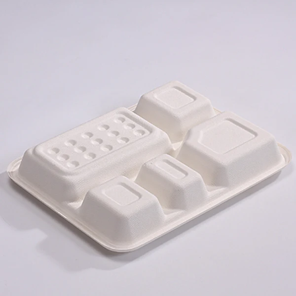 Rectangle Disposable Compostable  Sugarcane Bagasse Divided Plates Biodegradable 5 Compartment Paper Plate