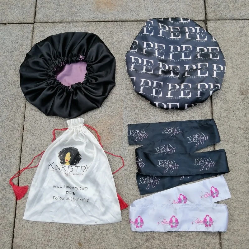 Factory Selling Reversible Silk Headband And Satin Hair Wraps Sleep Satin Hair Bonnets With Logo Custom