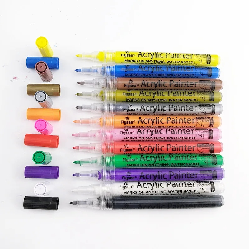 water based odourless Extra-Fine Tip 0.7mm Diy Water Based Acrylic Paint Markers Permanent Marker Pen for Rock Painting