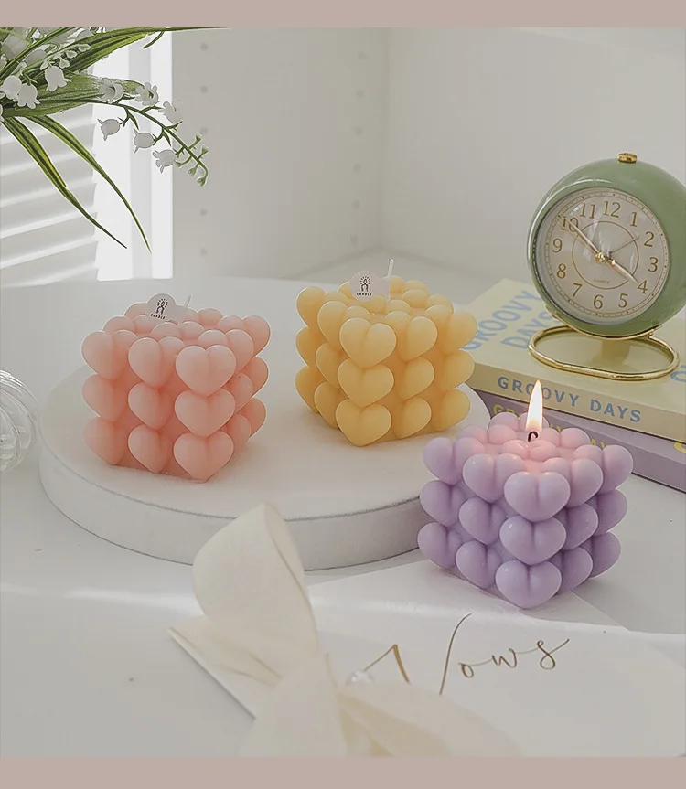 AROMA HOME Wholesale Custom Luxury Heart Shape Fragrance Aromatic Decorative Cute Mini Candle Cube Scented Soy Wax Candle