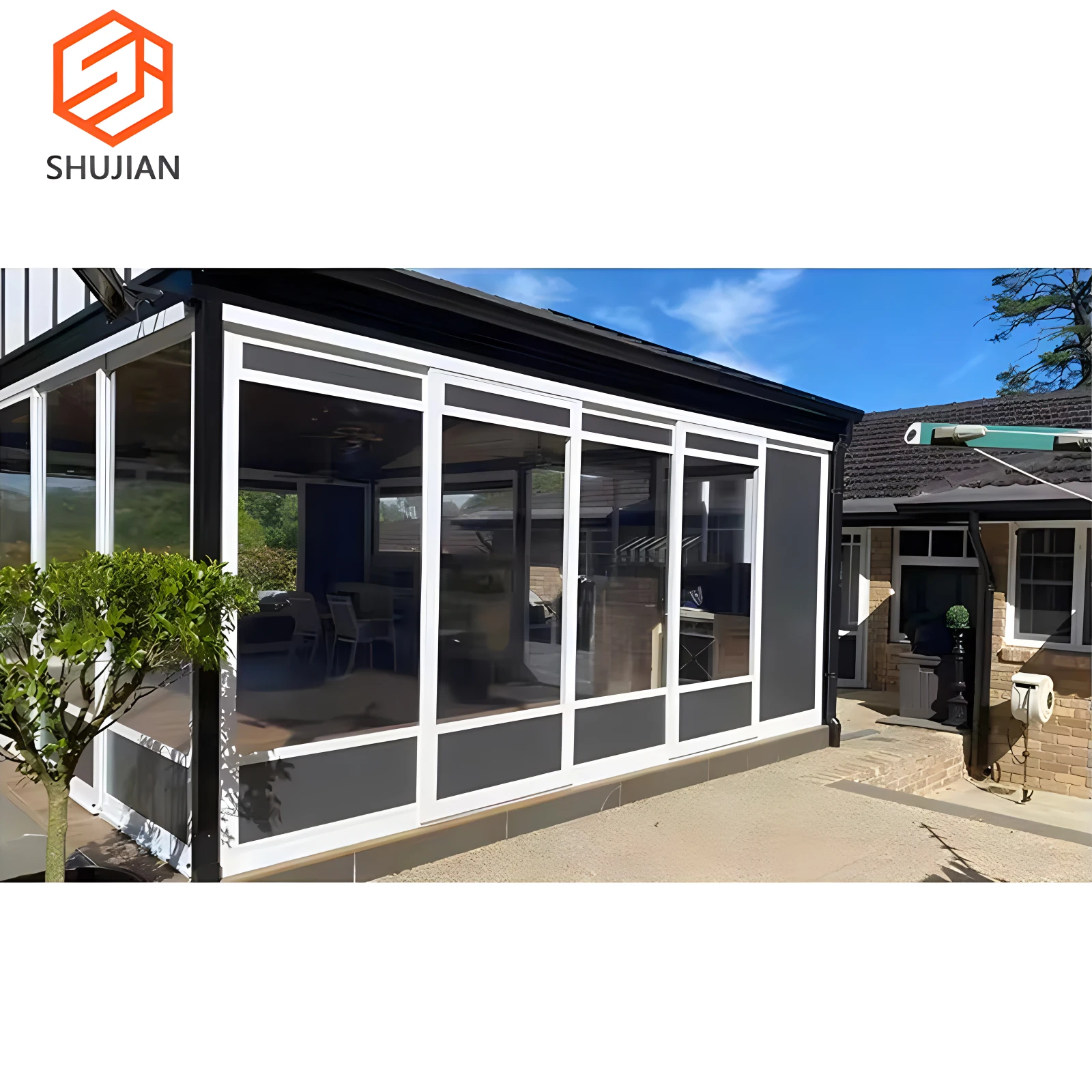 FREE SAMPLE 4 Season Garden Glass House Foldable Sunrooms Super Wide Enclosure Sliding Retractable Aluminum Green House Roof