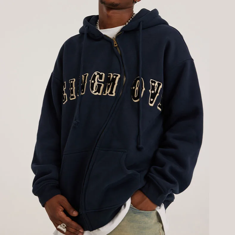 high quality zip heavyweight embroidery pullover zip up boxy manufacturer custom zip up hoodie men print logo sweatshirt