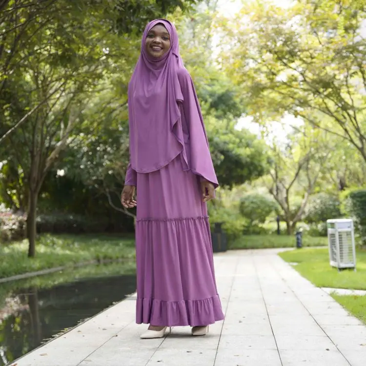 
New Abaya 2 pieces prayer set front zip long sleeve dress with hijab Muslim women Islamic clothes 