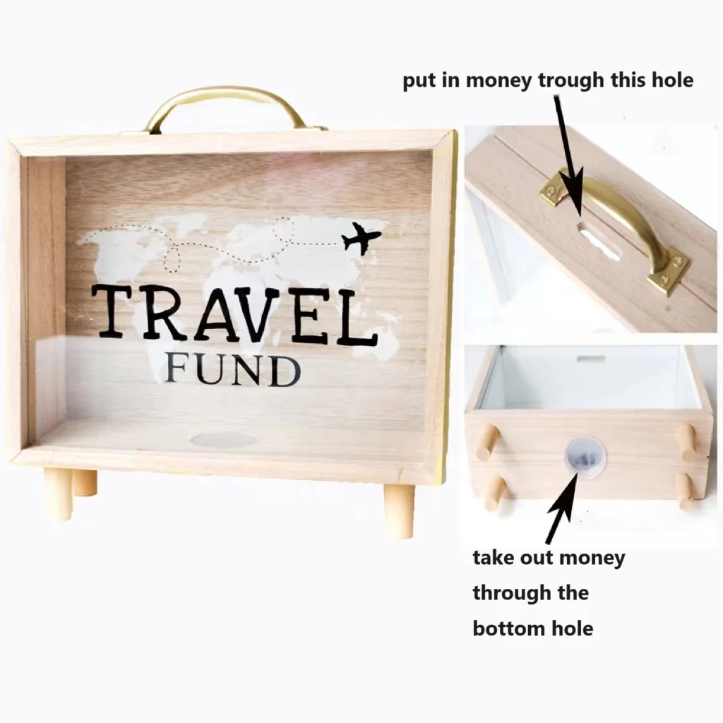 Low price Travel Fund Box Vacation Fund  Savings Box Suitcase Wooden Money Box Wood Bank Coin for Adults Travel Vacation