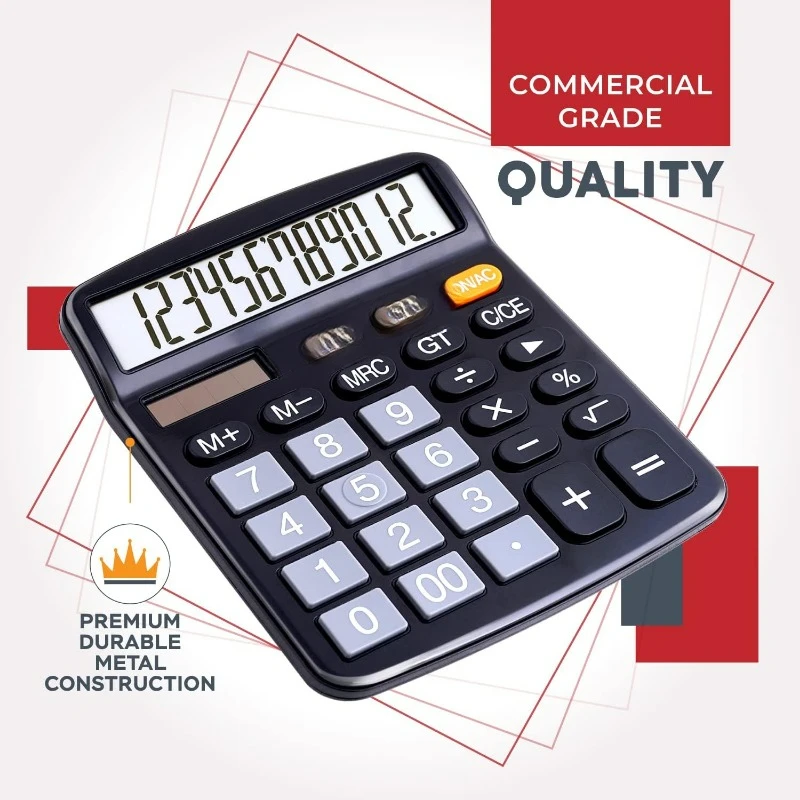 Promotional 12 Digits Large LCD Display Dual Solar Power and Battery Office-supplies Stationery Calculator