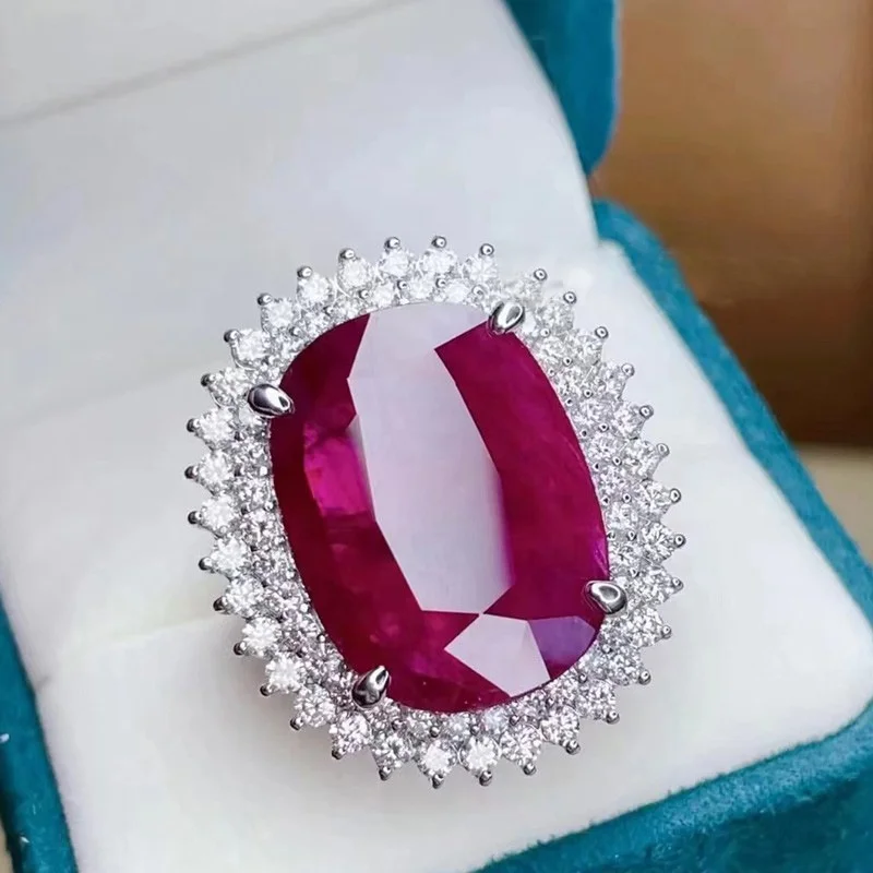 Vintage Simulation Big Carat Mozambique Ruby Red Princess Rings Luxury Silver Color Wedding Promise Ring For Women Bridal Gifts