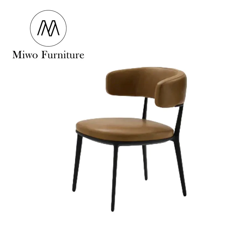 Luxury Dining Room Furniture Leather Dining Chair Modern for Nordic Restaurant Cafe Bistro Banquet Metal and Brown Dining Tables