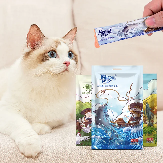 Factory OEM&ODM Wholesale Various Flavors Salmon Tuna Natural Cream Pet Treats Snake Cat Puree Wet Food 15g
