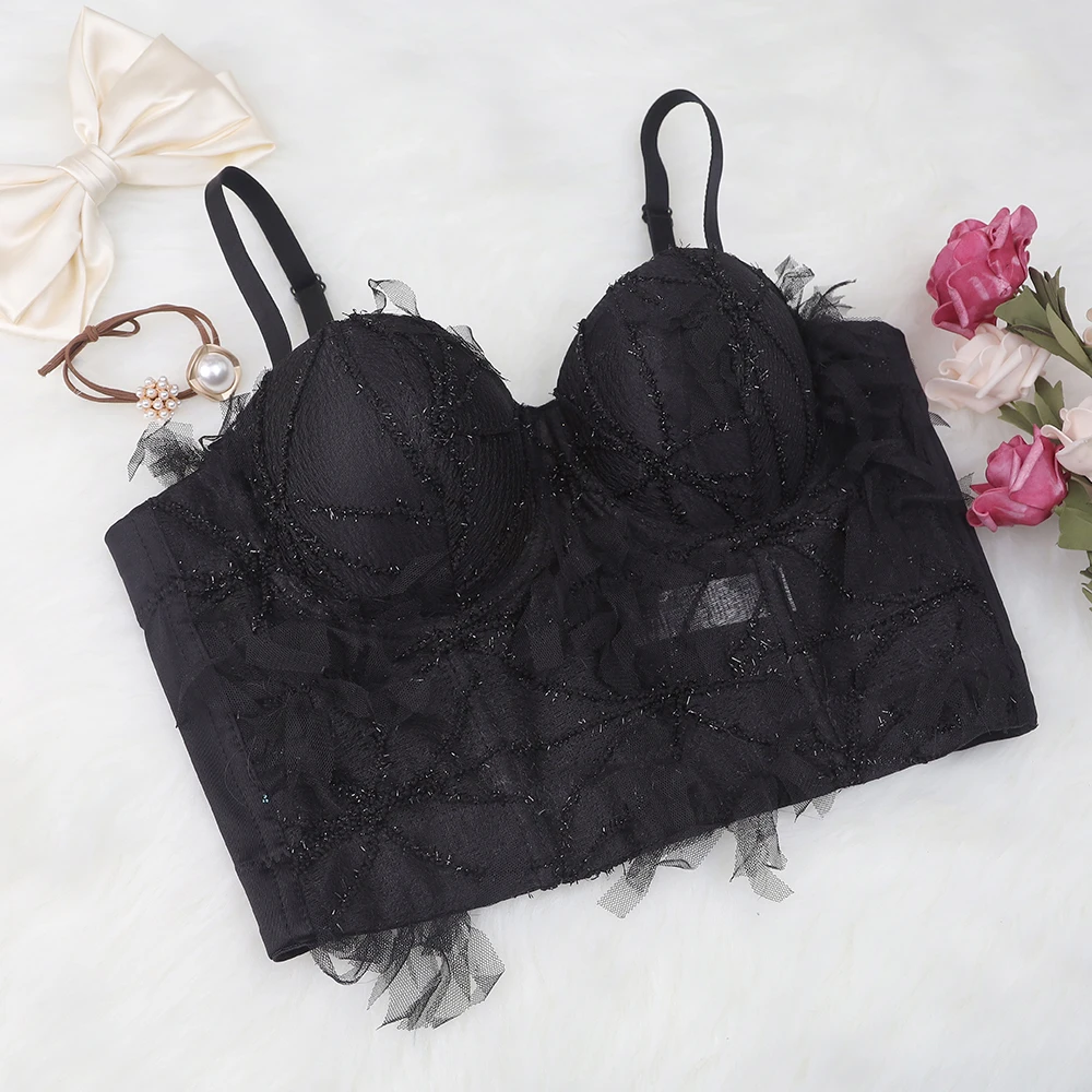 Black sexy lace up crop tube blouse bra elegant bustier corset tops woman,ladies lace tops latest design