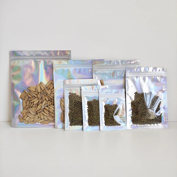 10x15cm One Side Transparent Holographic Bag Resealable Food Small Ziplock Plastic Packaging Mylar Hologram Bags
