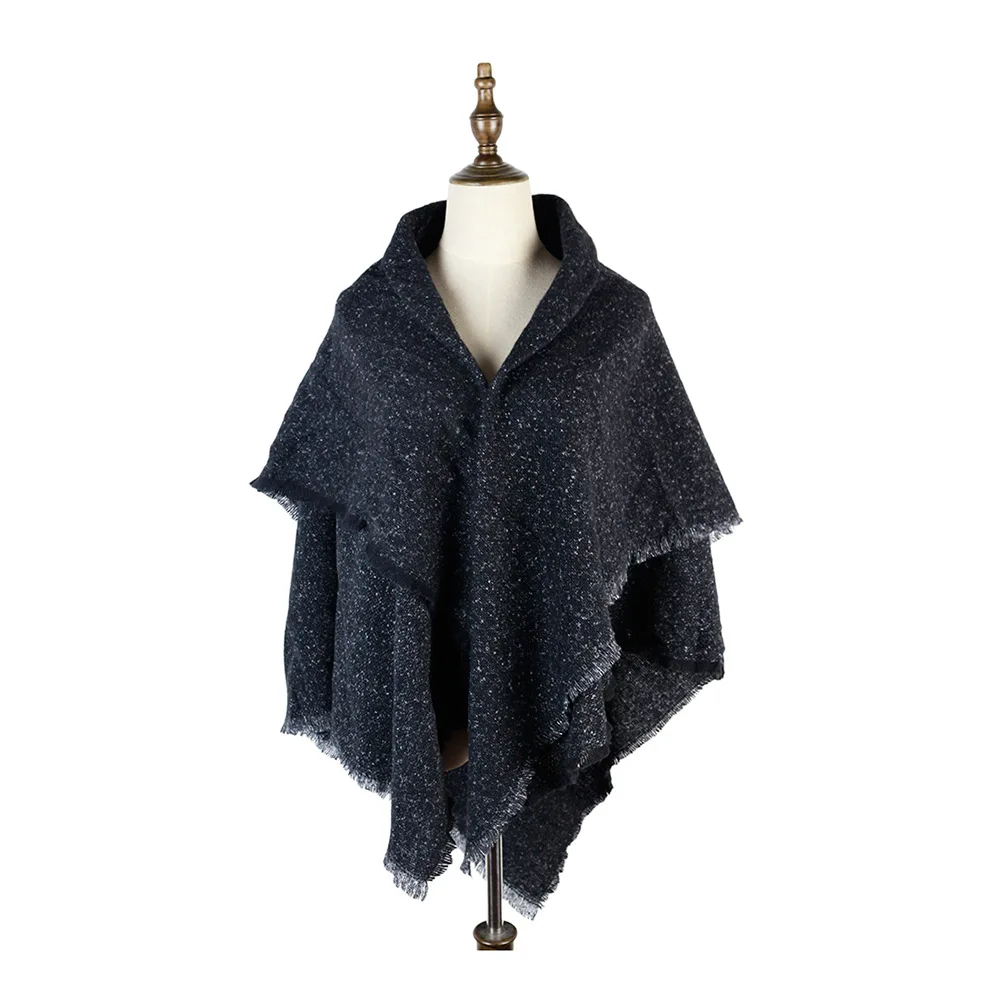 Winter Warm Shawl Soft Tassel Fringe Poncho Black Ladies Winter Custom Poncho Women