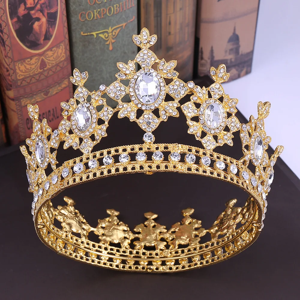 ZHG1192 High Quality Fashion Rhinestones Bridal Full Crown Princess Big Tiaras Round Crown Wedding Head Jewelry