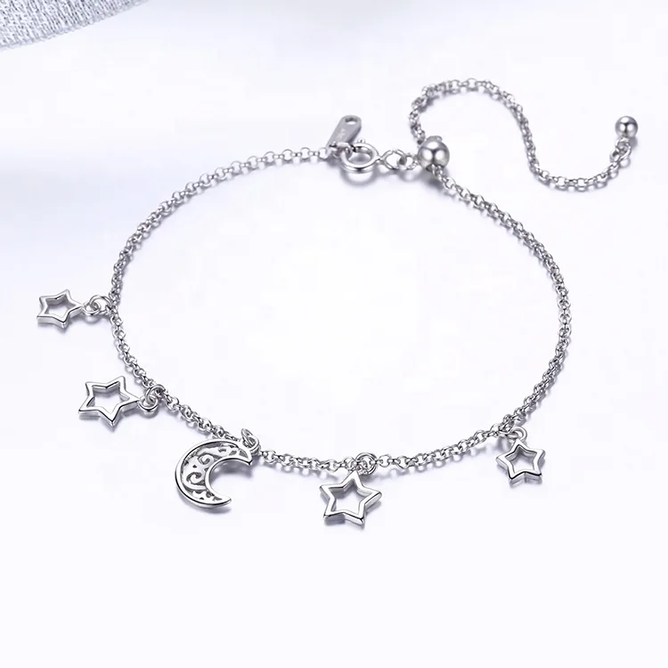 
top products this month Simple 925 Silver Moon And Star Bracelet moon and star bracelet 