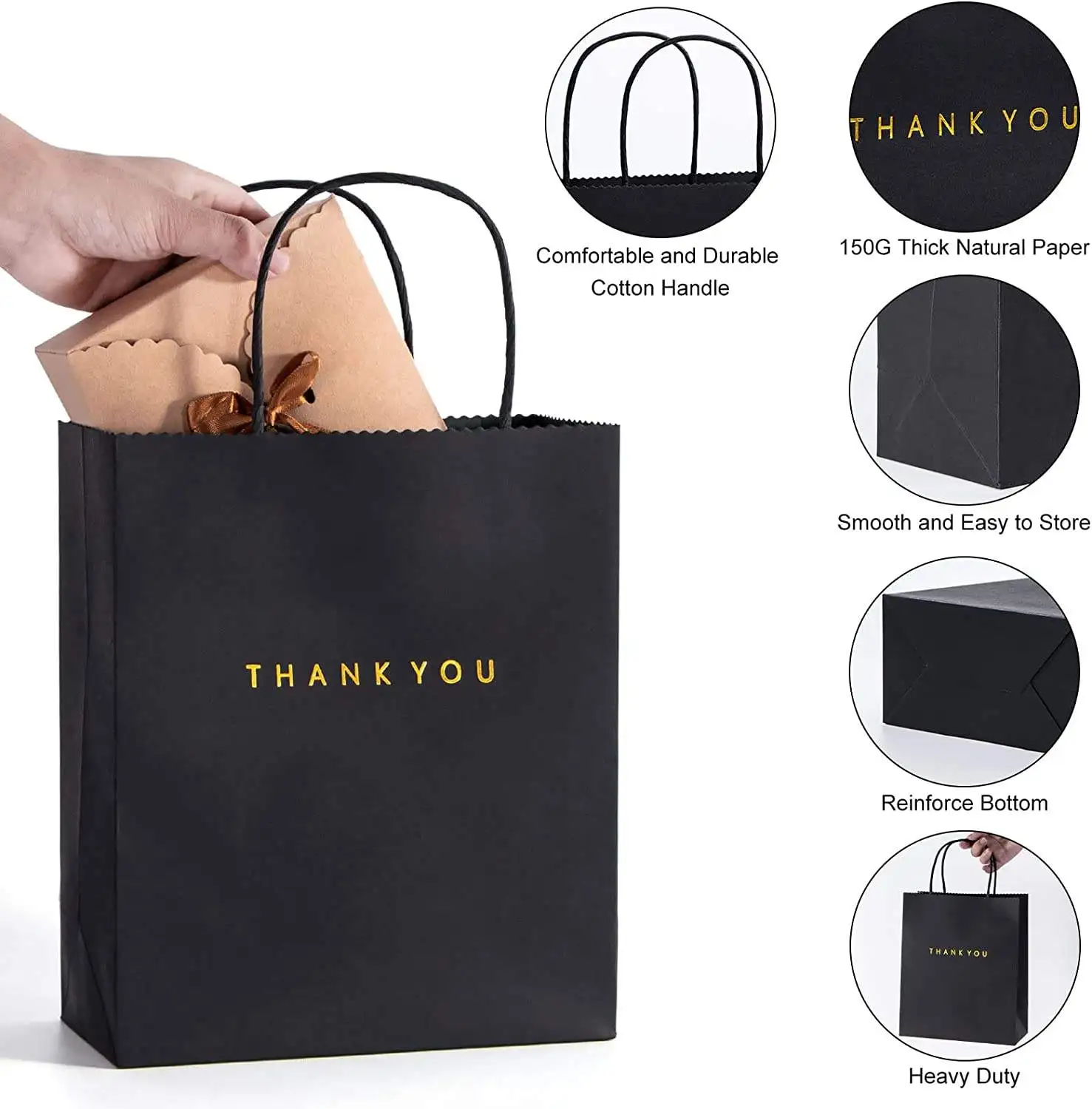 Recyclable cheap low price twisted handle small thank you gift bags black craft paper bag with custom logo