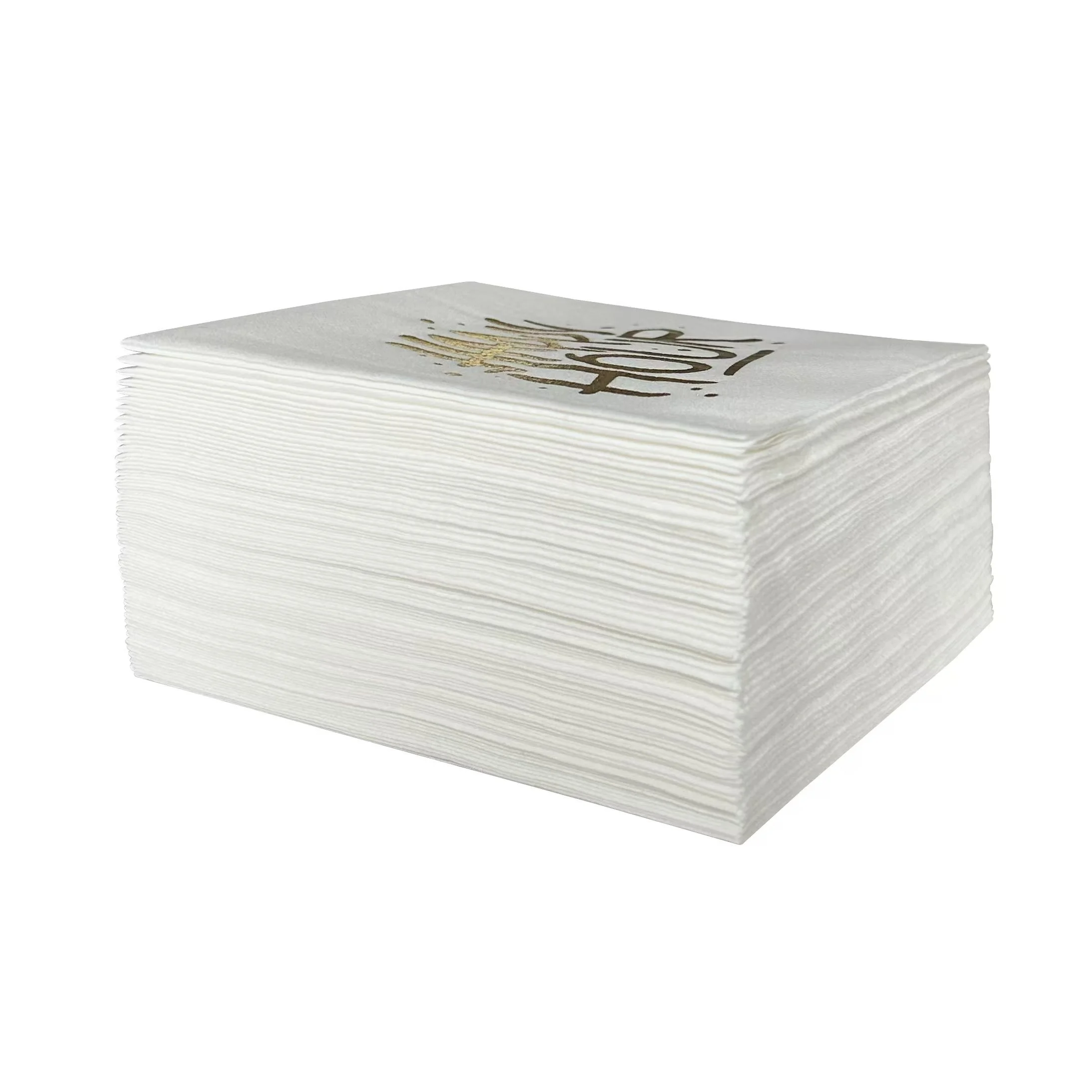 100%Woodpulp Happy Hour print Gold Stamp Airlaid Paper Napkins Linen Feel Napkins for Wedding Hotel Party Restaurant
