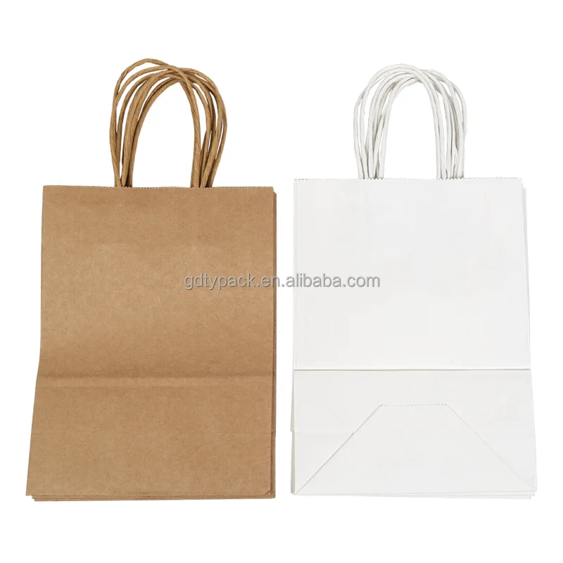 White and Brown Kraft Paper Twisted Handle Shopping Carrier Bag Embossed Logo Printed Eco-Friendly and Bio-Degradable