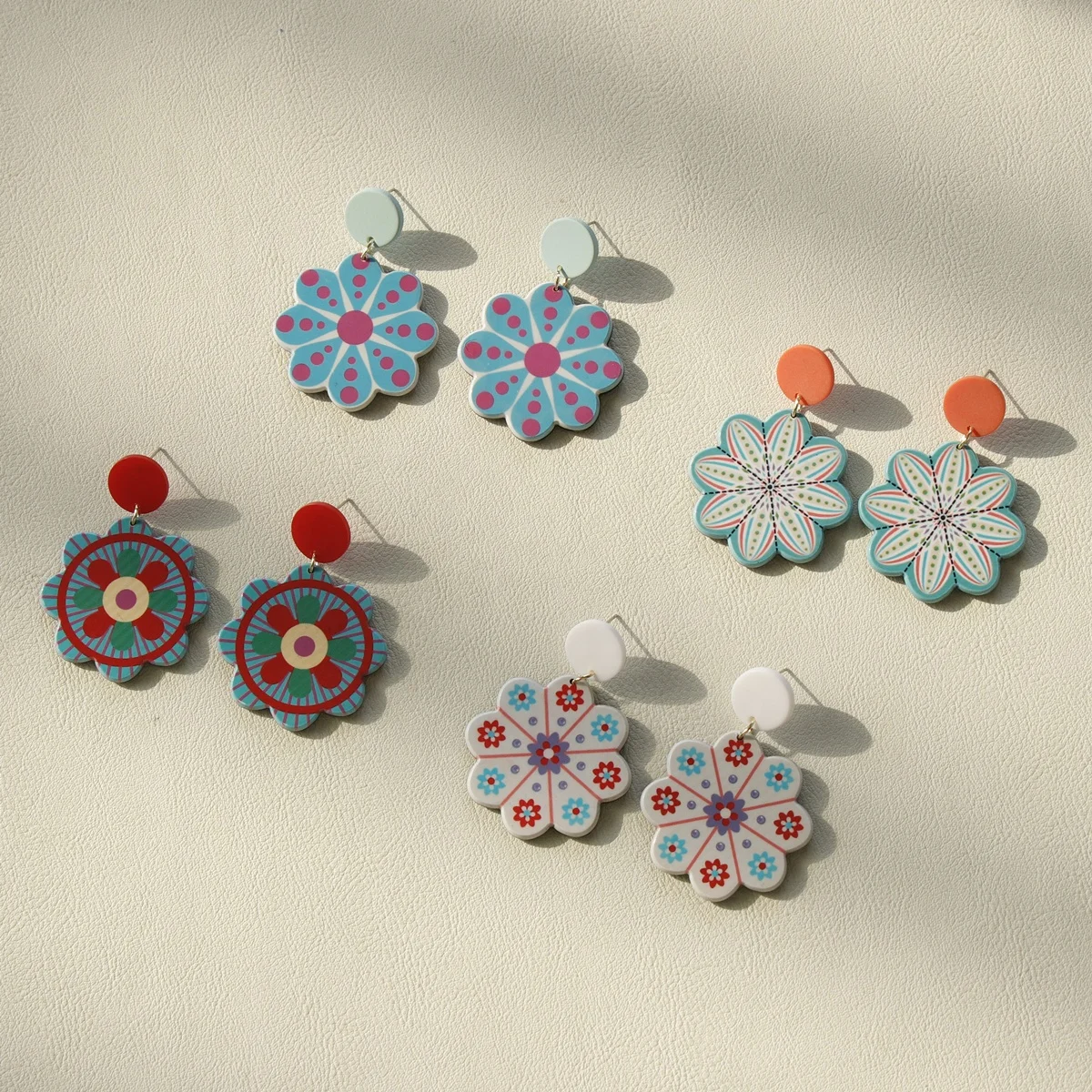 JUHU Japanese printing Jewelry wholesale Acrylic blue colorful Clay Cute flower earrings for women 2022 fashion earrings