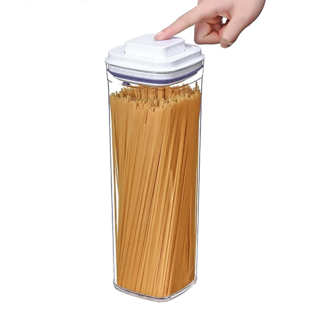 Transparent Push Button Lid Square Sealed Food  Pop Up Storage Kitchen Containers With Airtight Lids