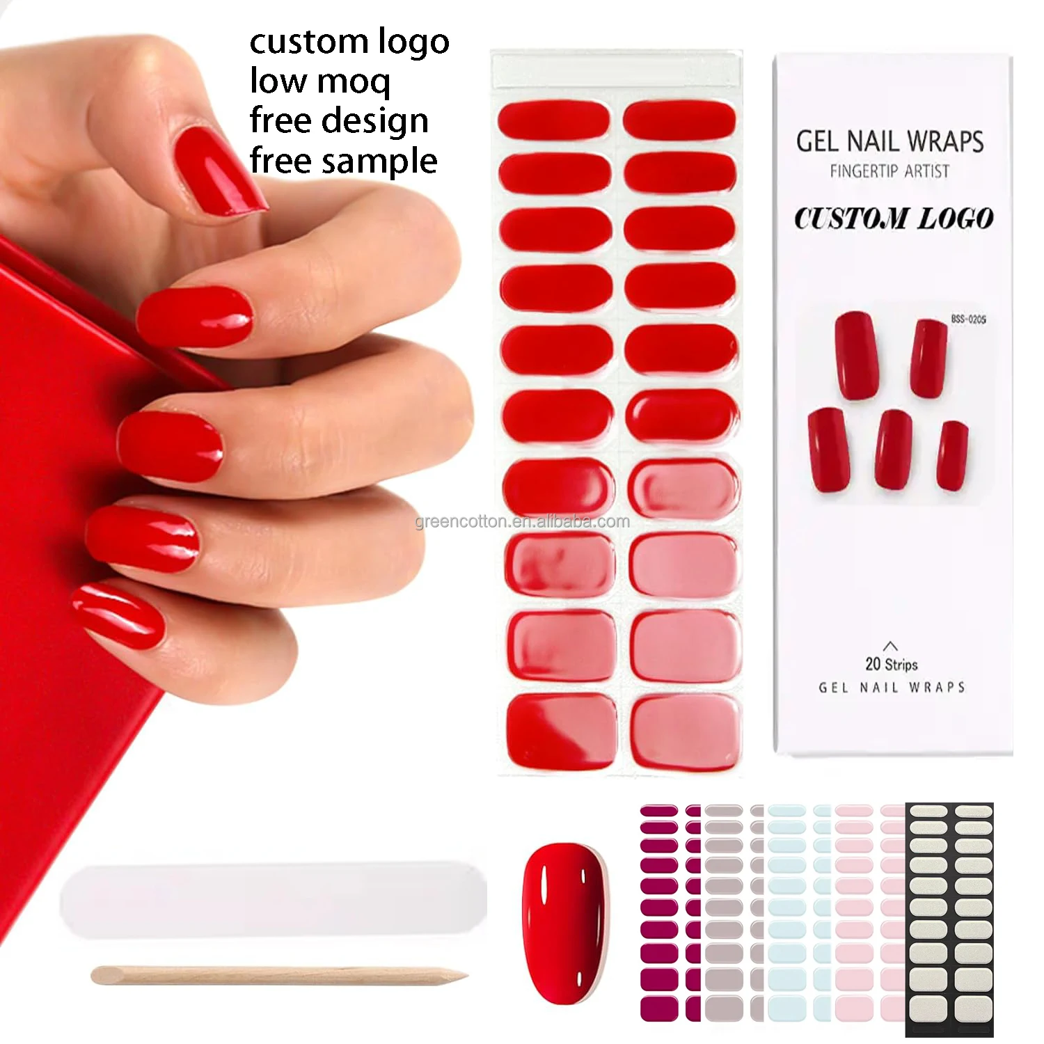 Private LOGO Custom Full-Cured Nail Art Stickers Decals Korean Style Uv Gel Nail Wraps Semi Cured Gel Nail Sticker
