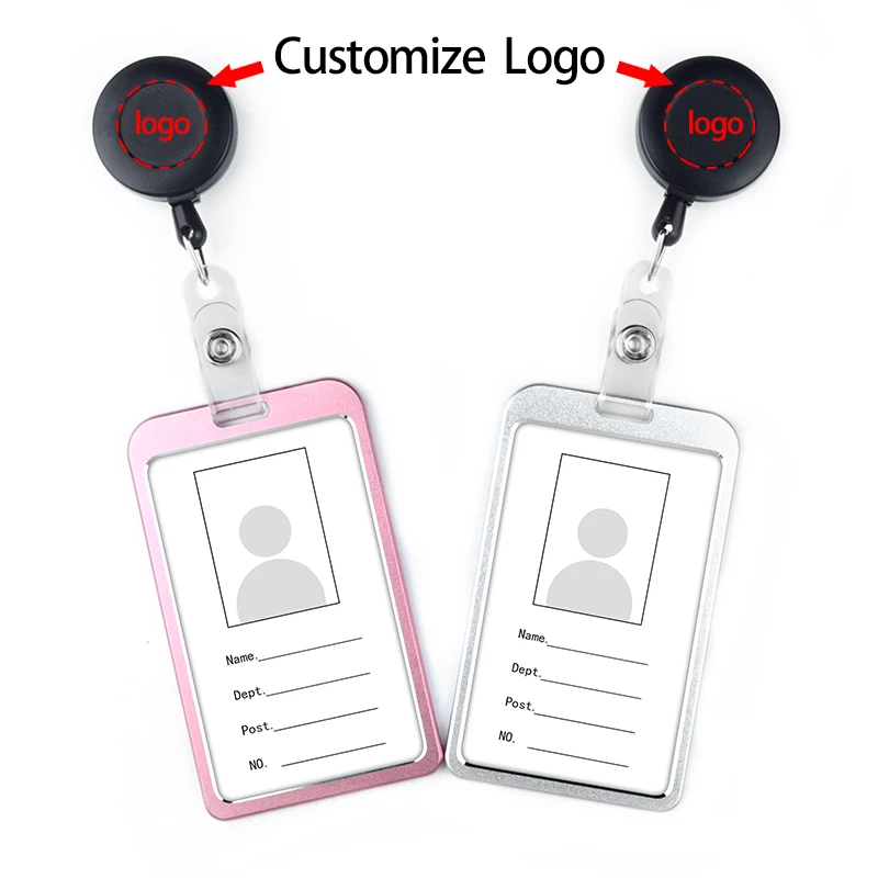 Metal ID Card Holder With Retractable Badge Reel Aluminium Alloy Badge Holder ID Card Protector