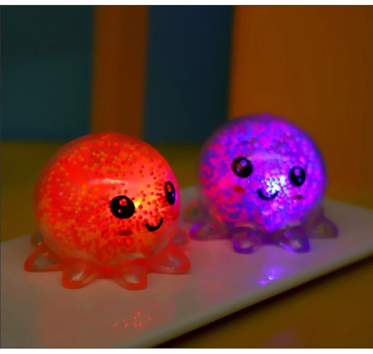 Hot Kawaii Animals Light Up Octopus Colorful Foam Squeeze Soft Tpr Relieve Toys For Girls